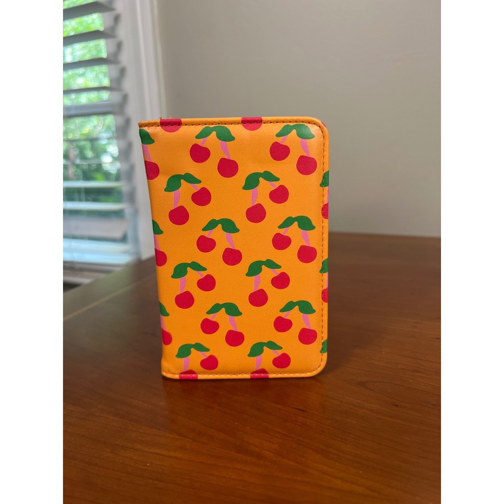 Frasier Sterling Orange Cherry Print Passport Wallet Travel Holder Faux Leather